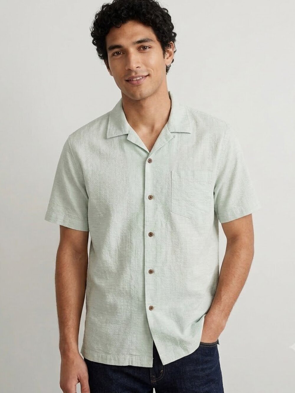 J. Crew Men's Short Sleeve Textured Dobby Camp Shirt Green Size XL NWOT
